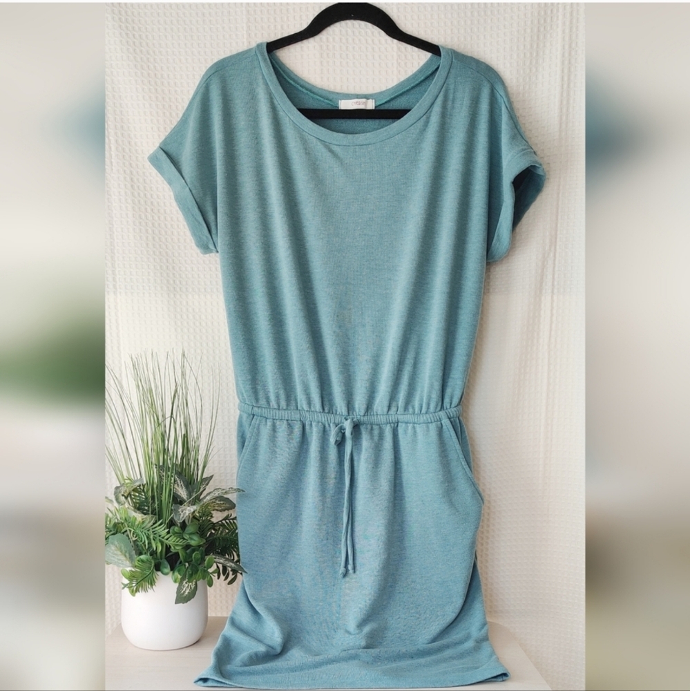 Cherish Dusty Blue Dress with Drawstring Waist Size Small
